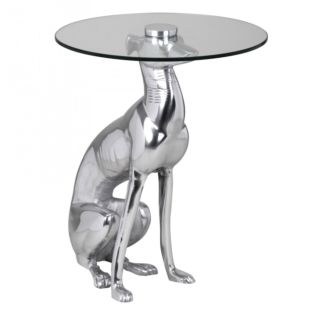 BEISTELLTISCH – Aluminium Glas Silber Skulptur Windhund 55x40 cm handgefertigt - Silberfarben, Glas/Metall (40/40/50cm) - KADIMA DESIGN