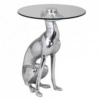 BEISTELLTISCH – Aluminium Glas Silber Skulptur Windhund 55x40 cm handgefertigt - Silberfarben, Glas/Metall (40/40/50cm) - KADIMA DESIGN