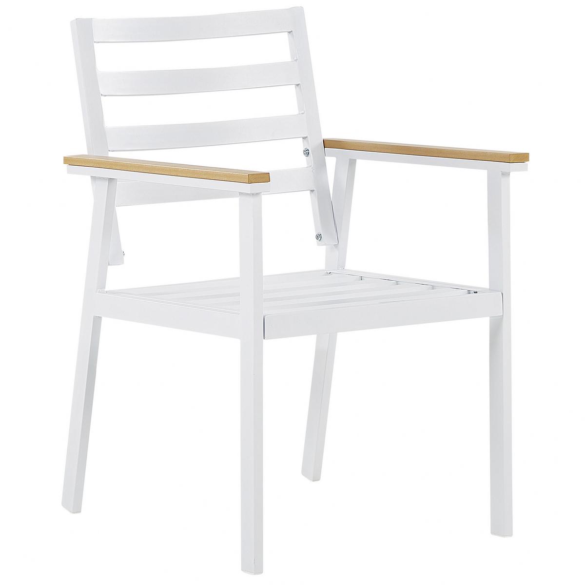 GARTENSTUHL 4er-Set Aluminium weiß Auflagen weiß Cavoli - Weiß, Metall (54/82/60cm) - Beliani