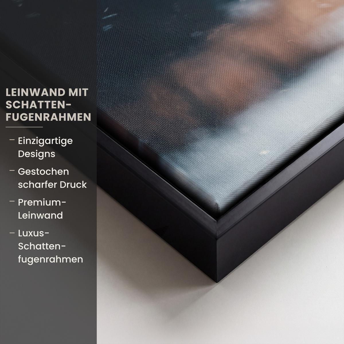 LEINWAND Bilder mit Rahmen - Hirsche - Tiere - Landschaft - Winter - Schnee - 60x40 - Kastanienfarben, Textil (60/40cm) - MuchoWow