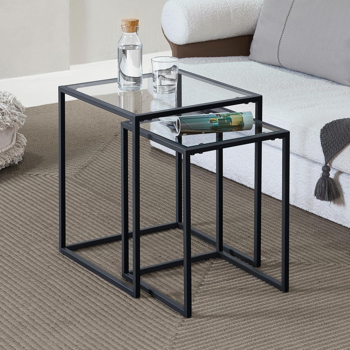 SATZTISCH Holstebro 42/42/51 - Transparent, Glas (42/42/51cm) - [en.casa]