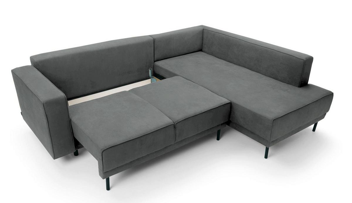 ECKSOFA Rodario Dunkelgrau Velours - Dunkelgrau/Schwarz, Textil/Metall (247/187cm) - Selsey
