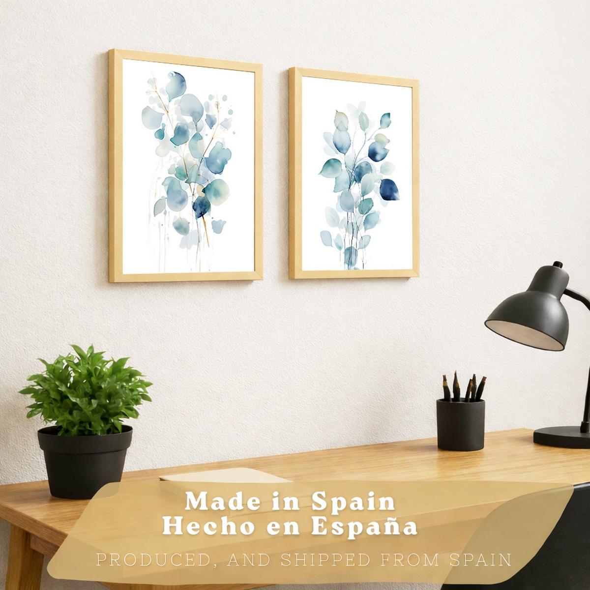 POSTER 2er-Set Wandbilder Blumen Aquarell modern Wohnzimmer Deko, Schlafzimmer, Küche, Badezimmer Leichter Holzrahmen A4 - Beige, Papier (29.7/1/21cm) - Nacnic