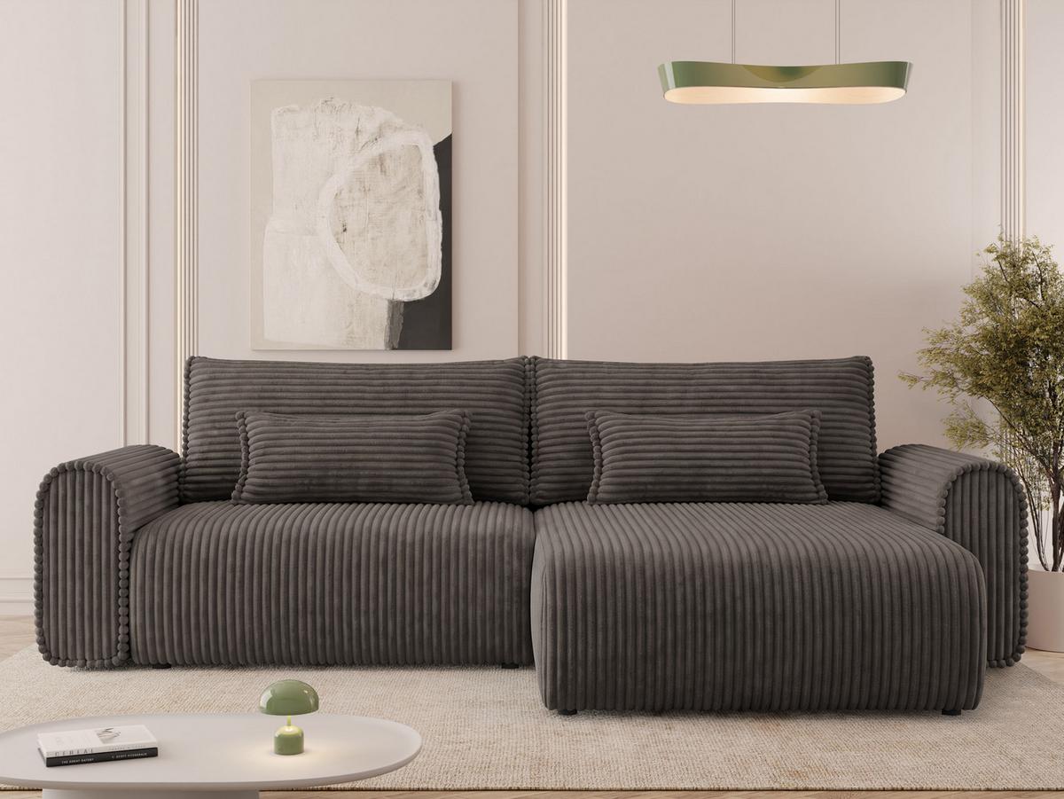 ECKSOFA Surles Cord - Schwarz/Braun, Holz/Kunststoff (245/145cm) - MIRJAN24