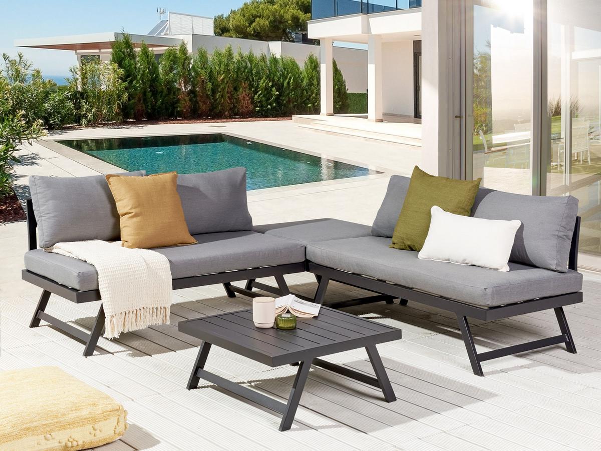 LOUNGE SET 5-Sitzer modular schwarz Auflagen dunkelgrau Coccorino - Dunkelbraun/Schwarz, Metall - Beliani