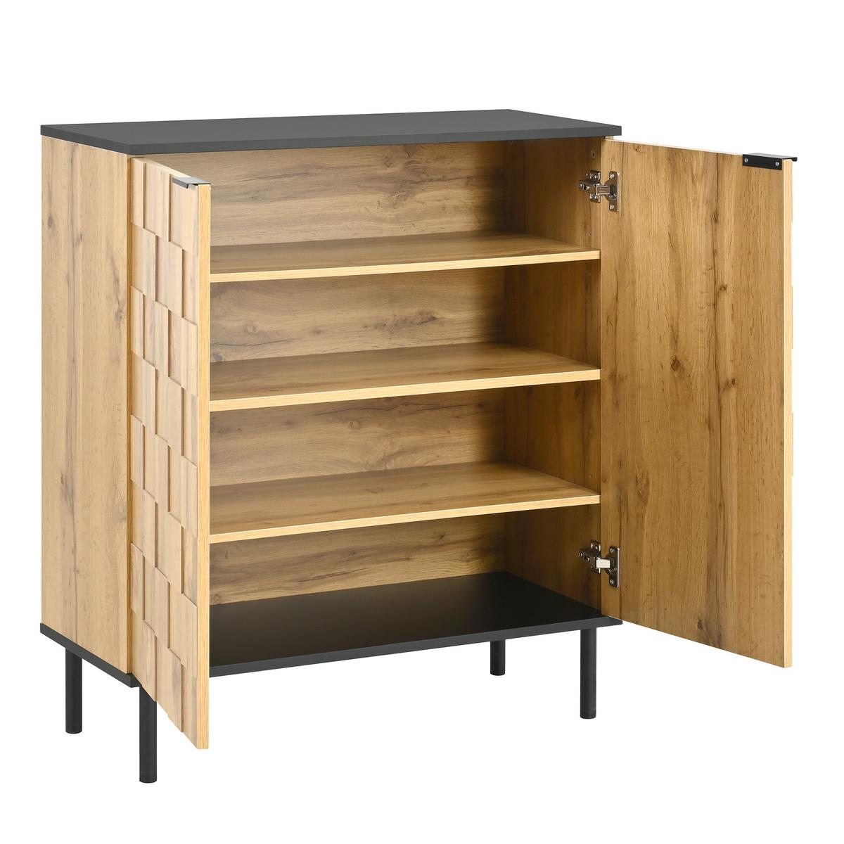 SCHUHSCHRANK holzoptik & mosaik-design mit 2 türen & verstellbaren fächern - Naturfarben, Holzwerkstoff (80/91.5/35cm) - Urban Meuble