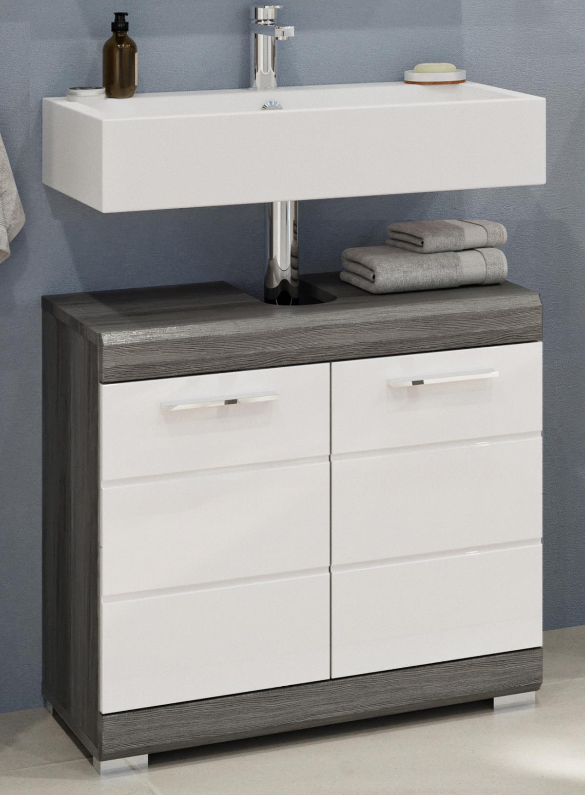 WASCHBECKENUNTERSCHRANK weiß Hochglanz, grau 60 cm - Weiß Hochglanz/Silberfarben, Holzwerkstoff/Kunststoff (60/56/34cm) - Inn.Furn