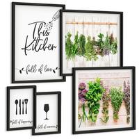 BILDER SET 5er Set - 50x50 cm & 20x30 cm & 40x60 cm Schwarzer Rahmen - Tisch aus Zitronenbaum - Schwarz, Kunststoff (40/60cm) - TULUP