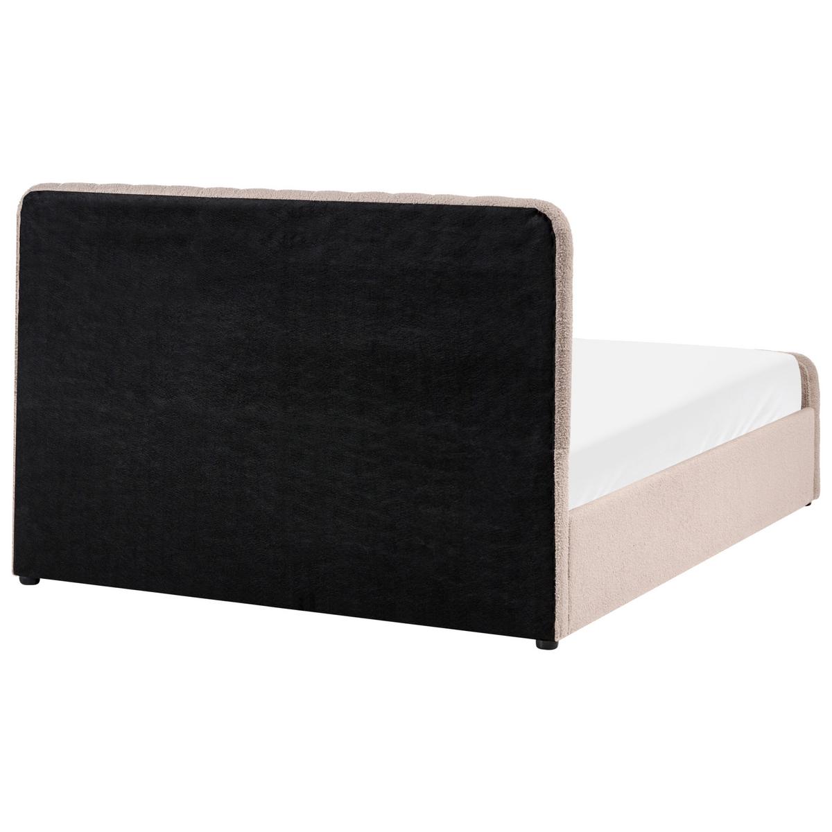 BETT mit Stauraum 140/200 Bouclé Beige Lunan - Beige/Schwarz, Textil (140/200cm) - Beliani