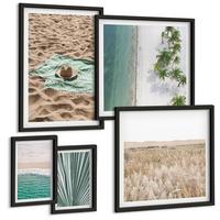 BILDER SET 5er Set - 50x50 cm & 20x30 cm & 40x60 cm Schwarzer Rahmen - Urlaubsblick Strand Meer - Schwarz, Kunststoff (40/60cm) - TULUP
