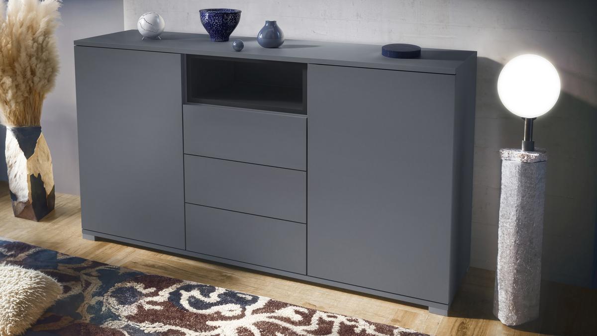 SIDEBOARD Skadu Schwarz matt - Anthrazit/Schwarz, Holzwerkstoff (138.5/75.5/35cm) - Vladon