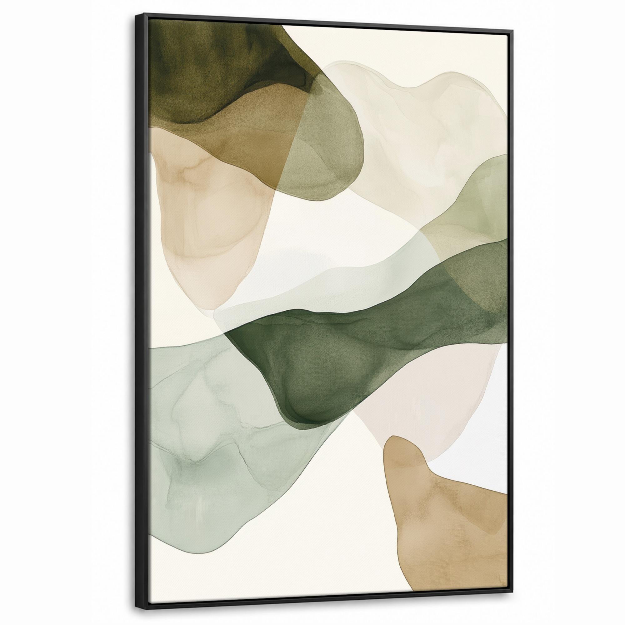 LEINWAND Bilder mit Rahmen - Japandi - Abstrakt - Grün - 100x150 - Salbeigrün, Textil (100/150cm) - MuchoWow