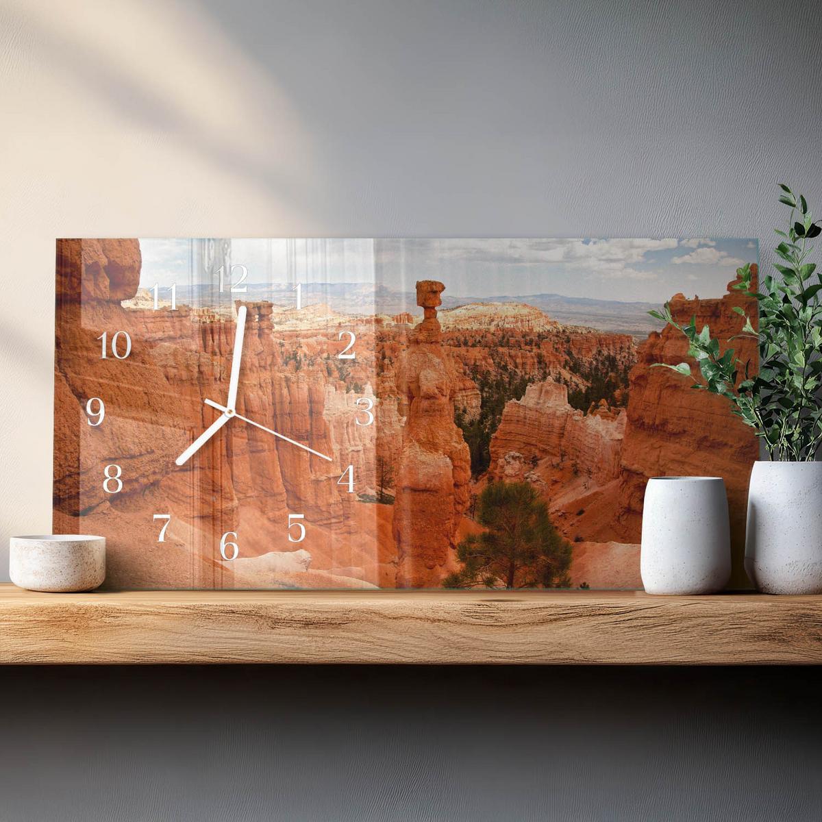 WANDUHR aus Glas 60x30 cm - Bryce Canyon - Orange, Glas (60/30/0.4cm) - TULUP