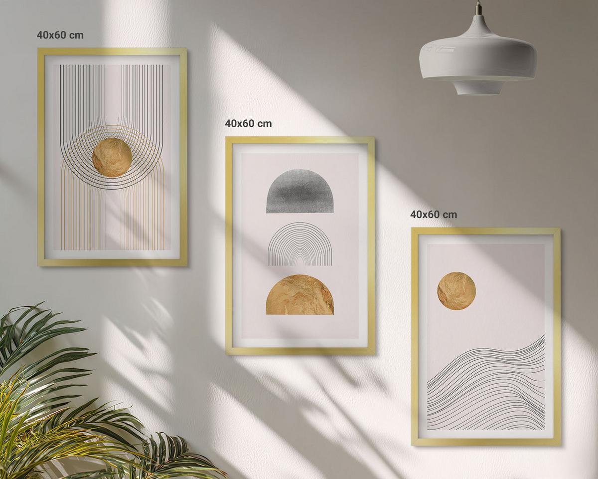 BILDER SET 3er Set - 40x60 cm Goldrahmen - Abstrakte Formen in Beige und Grau - Goldfarben, Kunststoff (40/60cm) - TULUP