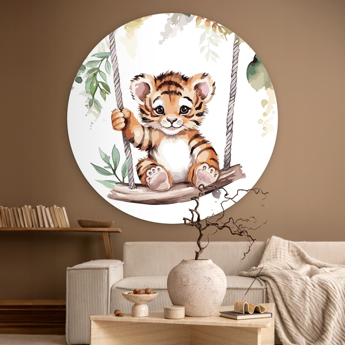WANDBILD Tiger - Tier - Kinder - Dschungel Deko Groß 150x150 cm - Dunkelorange, Kunststoff (150/150cm) - MuchoWow