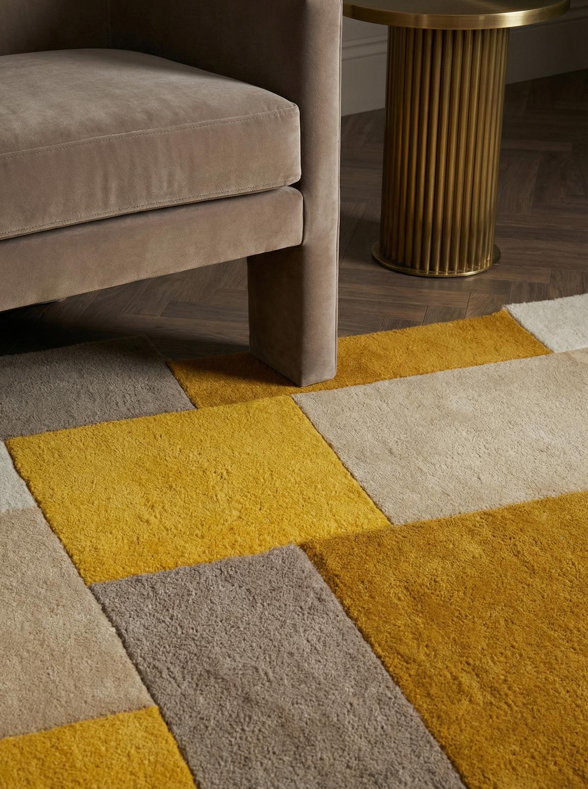 WOLLTEPPICH HALLEIN, geometrisch, Senfgelb, 120 x 180 cm - Gelb, Textil (120/180cm) - KADIMA DESIGN