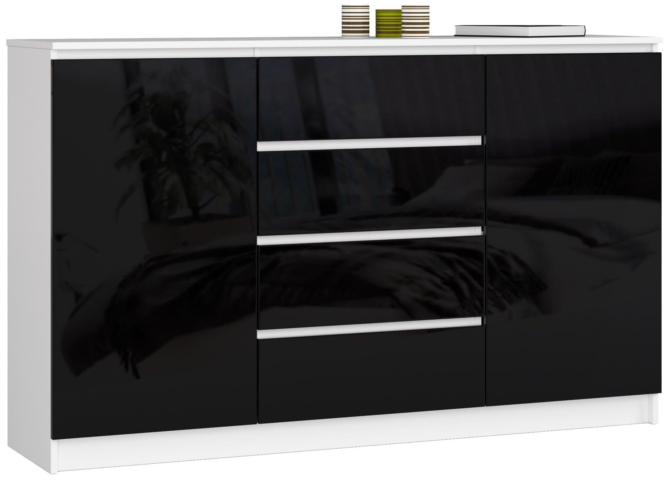 KOMMODE Weiß, Schwarz Glanz 99/160/40 - Weiß, Holzwerkstoff (160/99/40cm) - RAUMHIRSCH FURNITURE