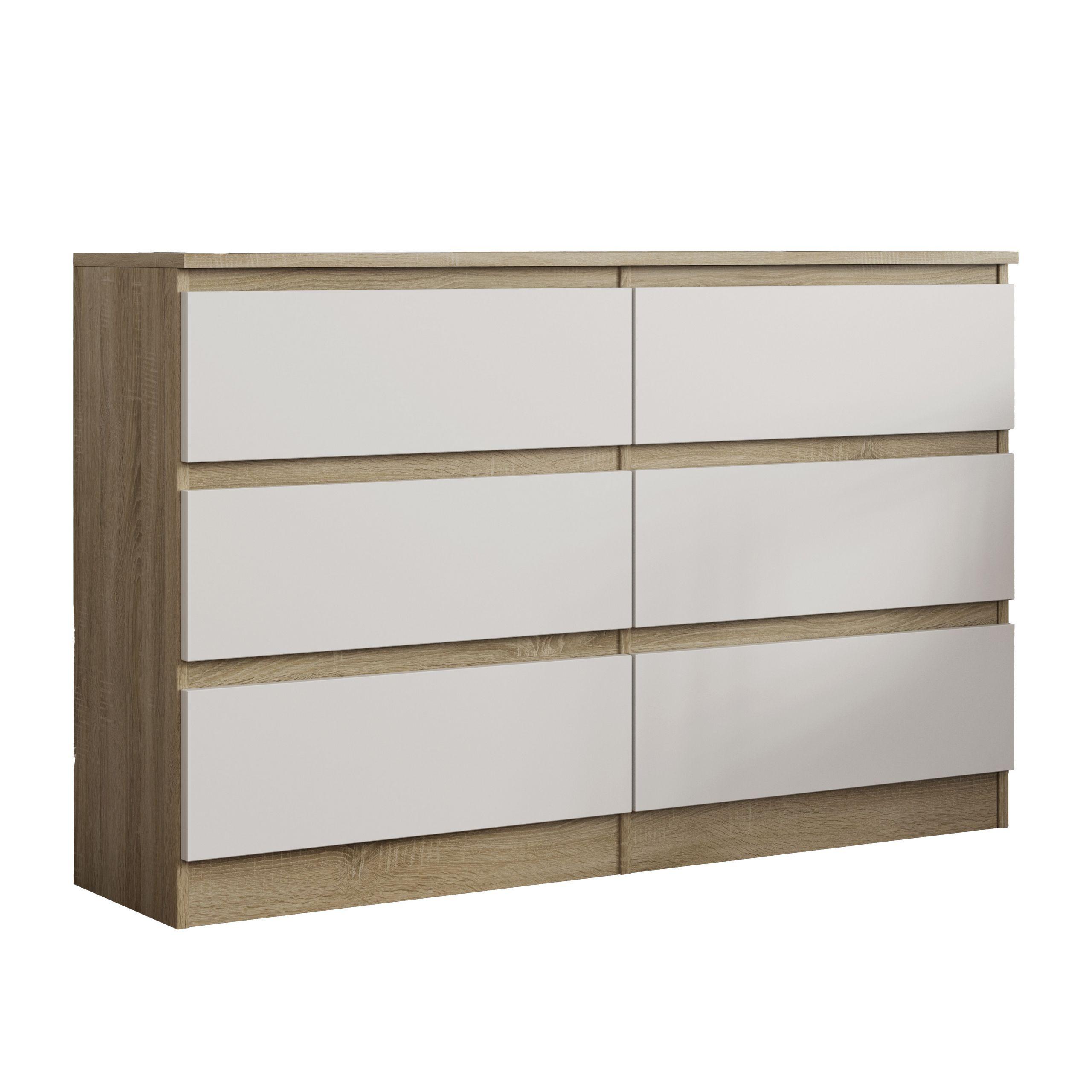 KOMMODE ALLEGRA 120/77/33 cm mit 6 Schubladen Sonoma Eiche - Weiß/Sonoma Eiche, Holzwerkstoff (120/77/33cm) - MASSENO