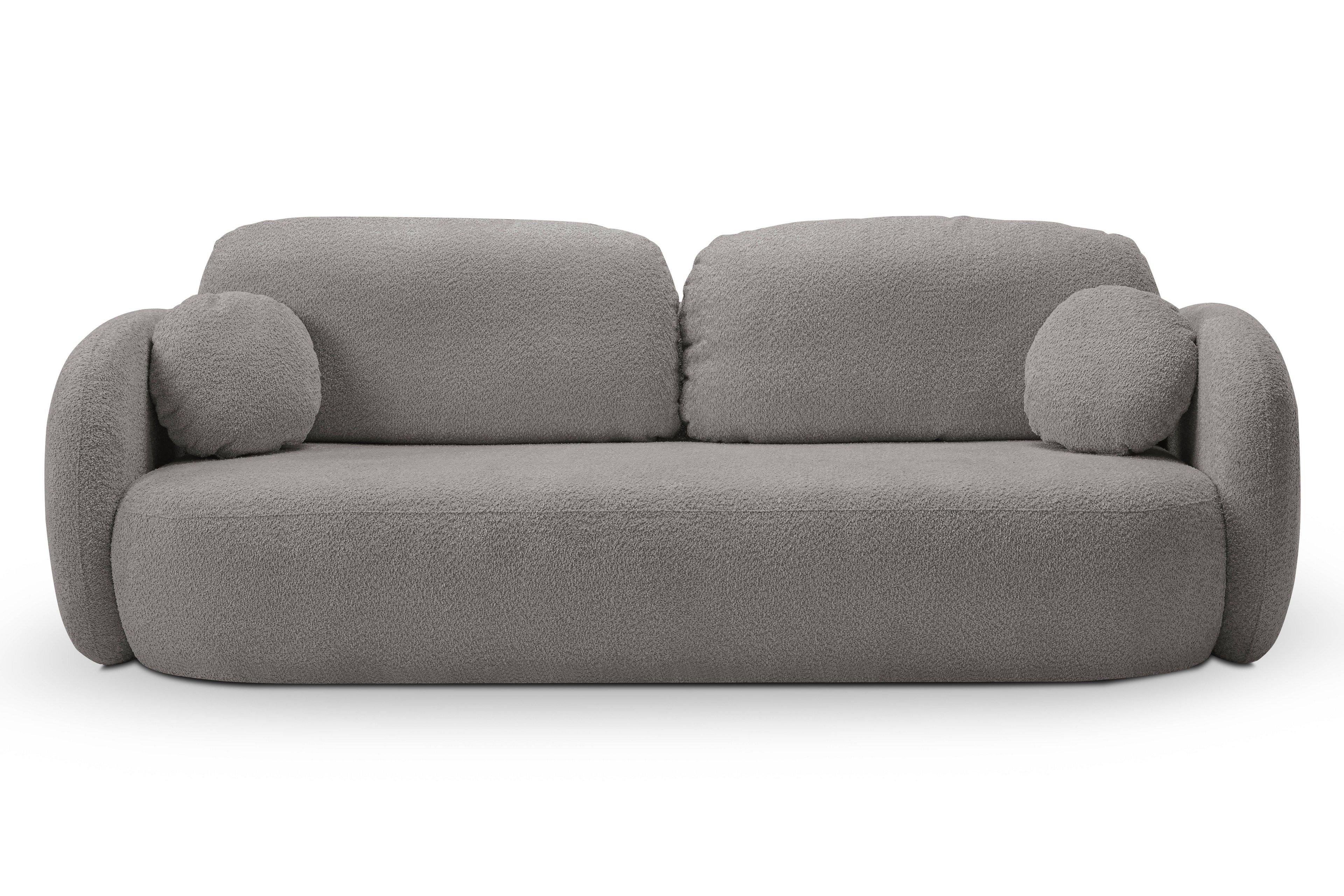 BETTSOFA AMICO Grau Bucle-Stoff mit Schlaffunktion - Grau, Holz (238/86.5/101cm) - MASSENO