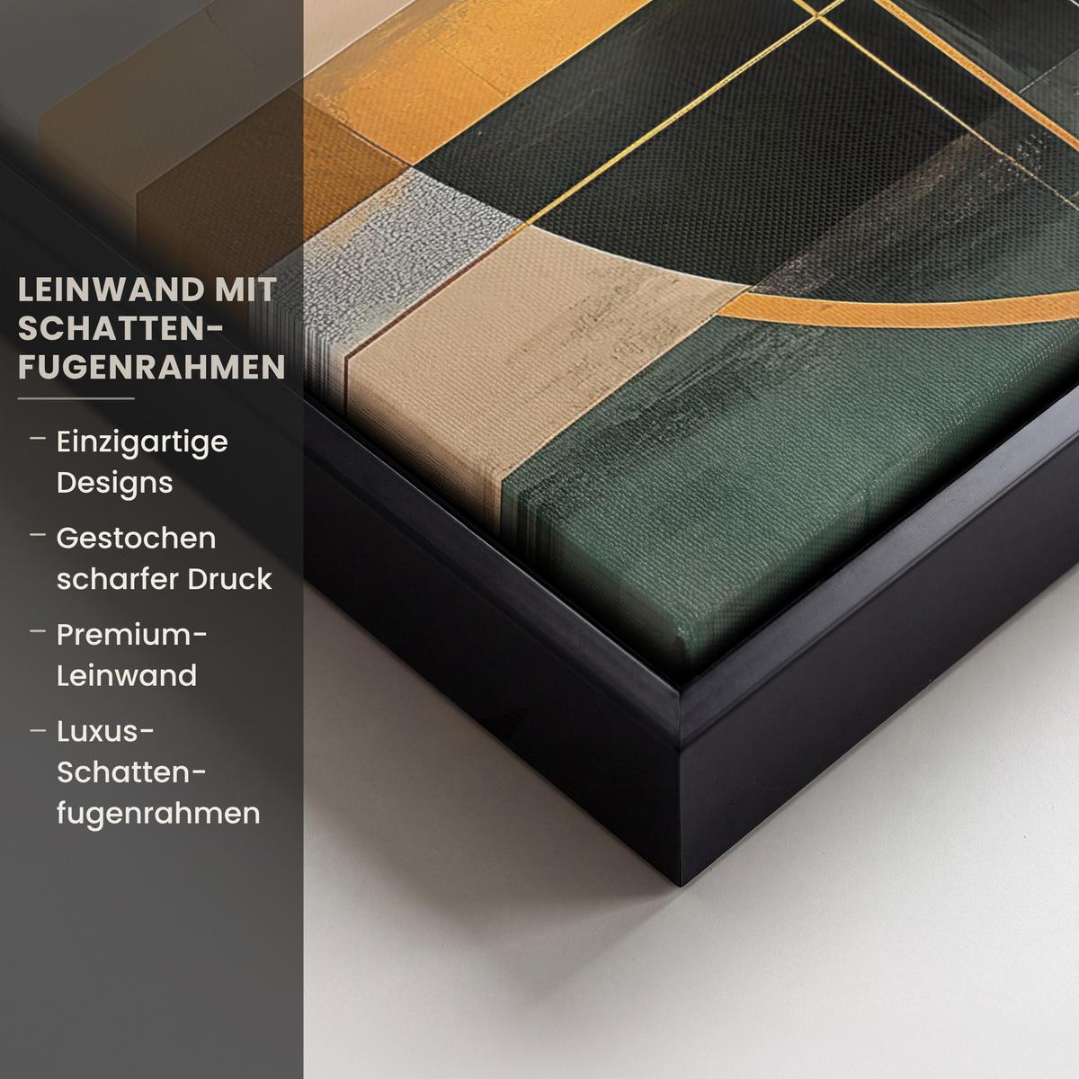 LEINWAND Bilder mit Rahmen - Abstrakt - Gold - Bronze - Grün - Formen - Modern - 30x20 - Multicolor, Textil (30/20cm) - MuchoWow