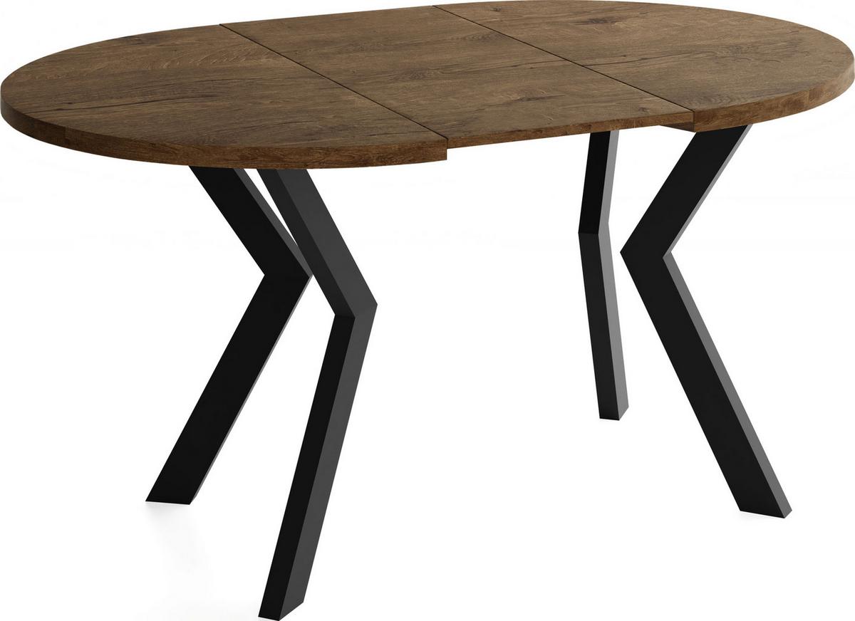 ESSTISCH Savio rund ausziehbar verlängerbar, Eiche Braun Rustikal 80-130/80/77 cm - Alteiche/Schwarz, Holz/Holzwerkstoff (80/130/77cm) - WFL GROUP