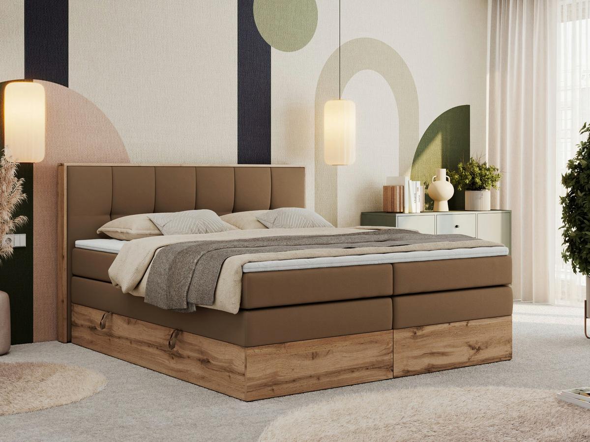 BOXSPRINGBETT ALBERO 1 KING 160/200 Braun Kunstleder - H3 - Braun, Holz/Textil (160/200cm) - MKS