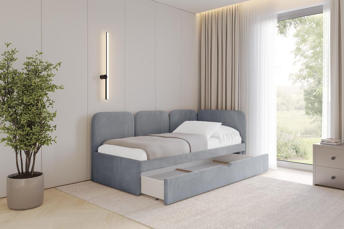 EINZELLBETT Jugendbett mit Bettkasten und Matratze H3/H4, Links - ALVY 90x200 Grau - Grau, Holzwerkstoff/Textil (90/200cm) - ALTDECOR
