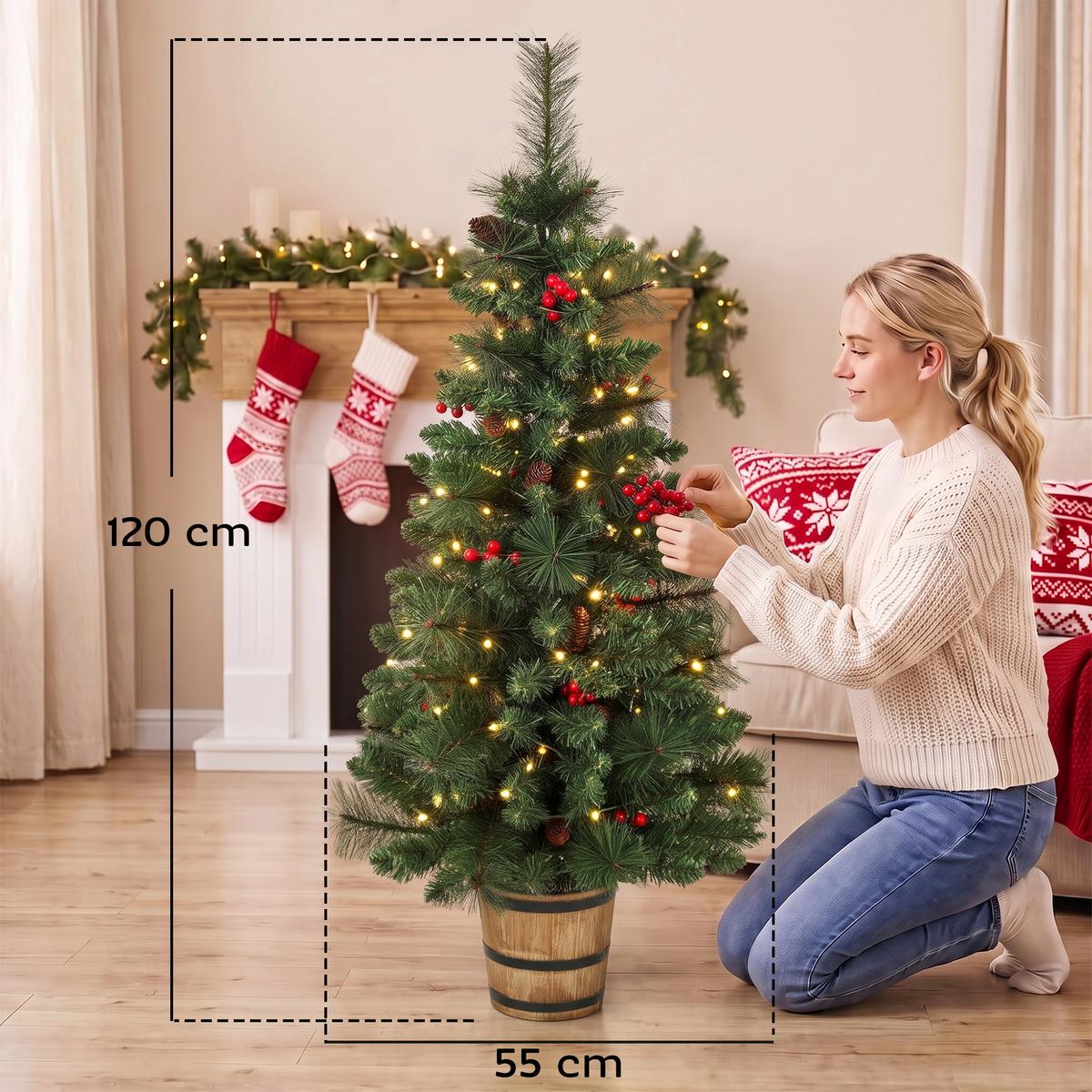 WEIHNACHTSBAUM-MIT-LICHT PVC Stahl Grün - Grün, Kunststoff (120cm) - HOMCOM