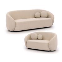 SITZGARNITUR 3+2 Roundi Cremeweiß Bouclé - Creme/Schwarz, Holz/Kunststoff (208/76/80cm) - S-Style