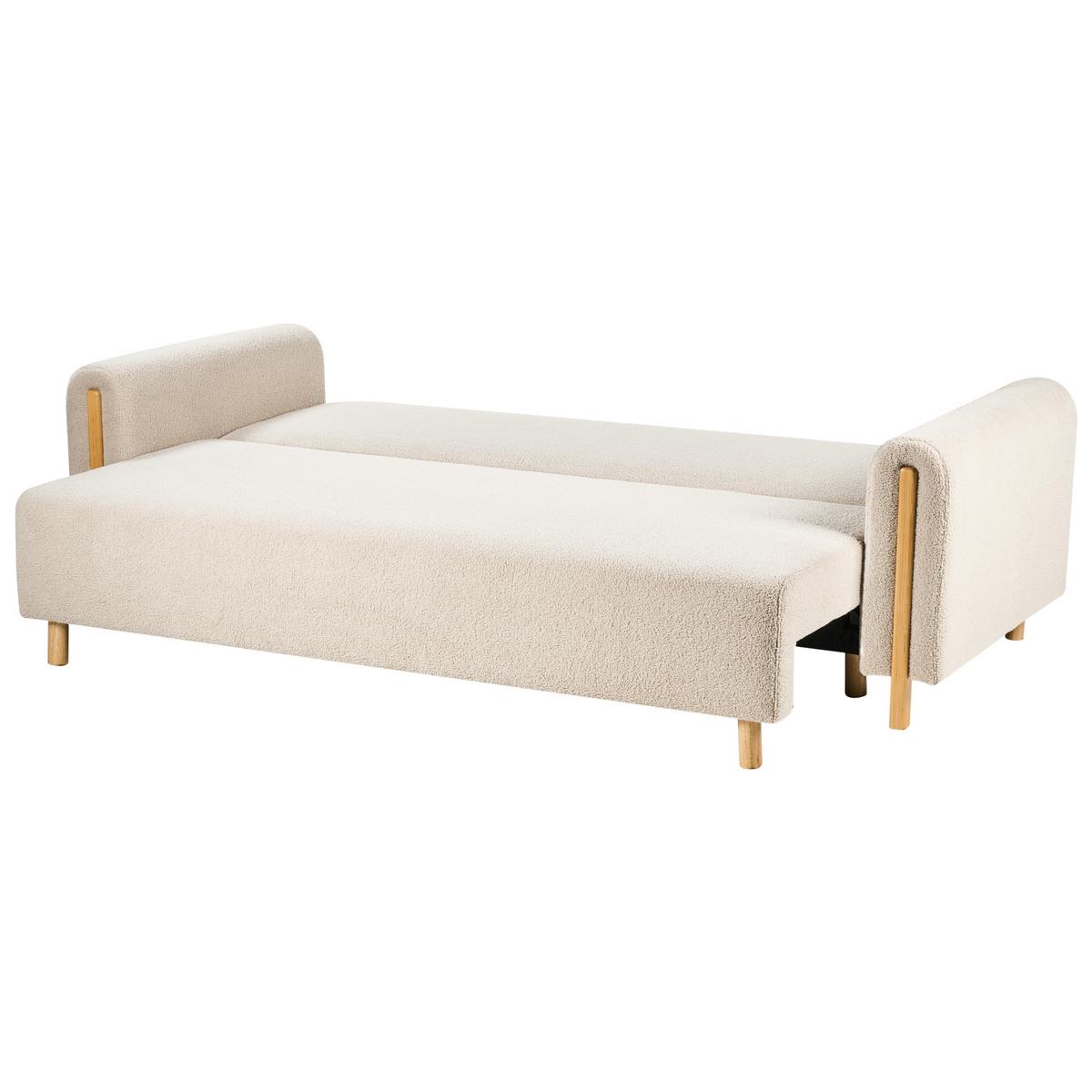 SCHLAFSOFA 3-Sitzer Bouclé Hellbeige mit Stauraum Kvam - Hellbraun, Textil (242/85/99cm) - Beliani