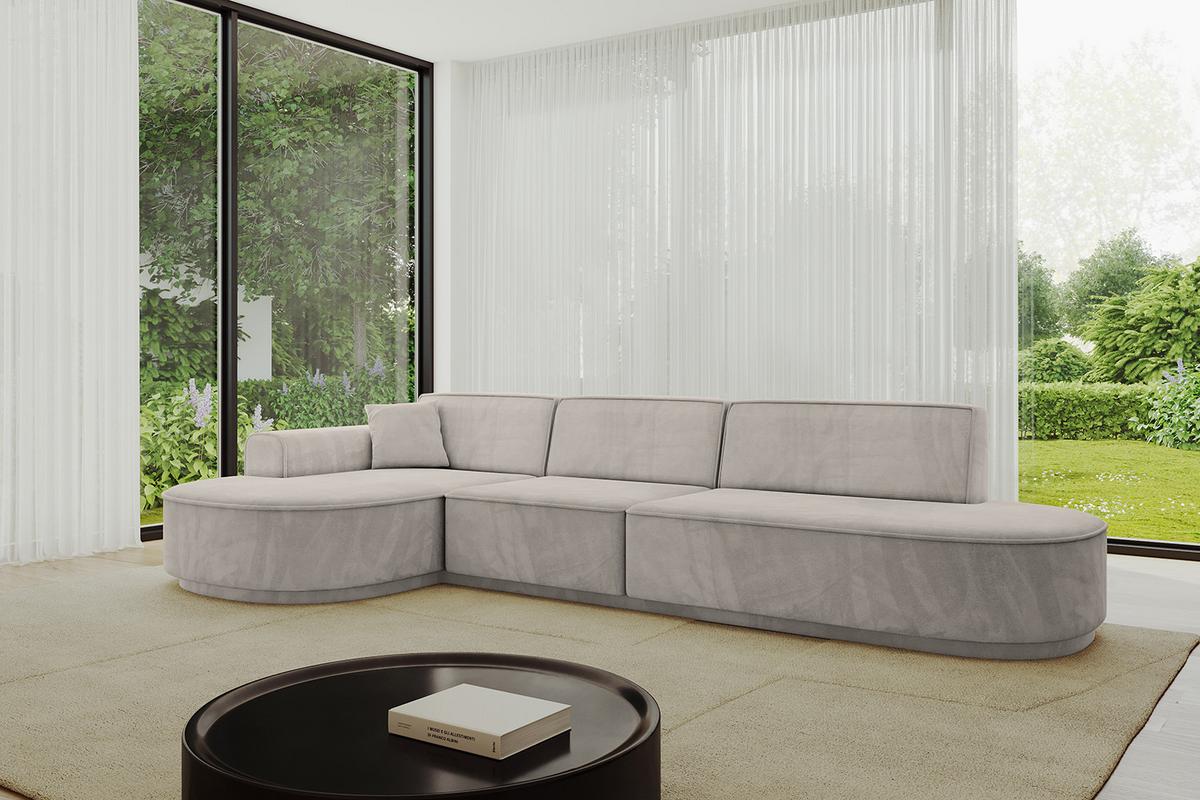 ECKSOFA Ottomane Links MARI-L2-v3 - 328x171x83 cm Hellbraun Velours - Hellbraun/Schwarz, Holzwerkstoff/Kunststoff (328/171cm) - ALTDECOR