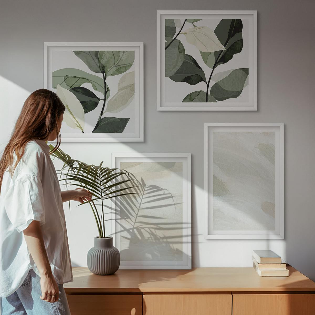 BILDER SET 4er Set - 50x50 cm & 40x60 cm Weißer Rahmen - Leuchtende, abstrakte Boho-Farben - Weiß, Kunststoff (50/50cm) - TULUP