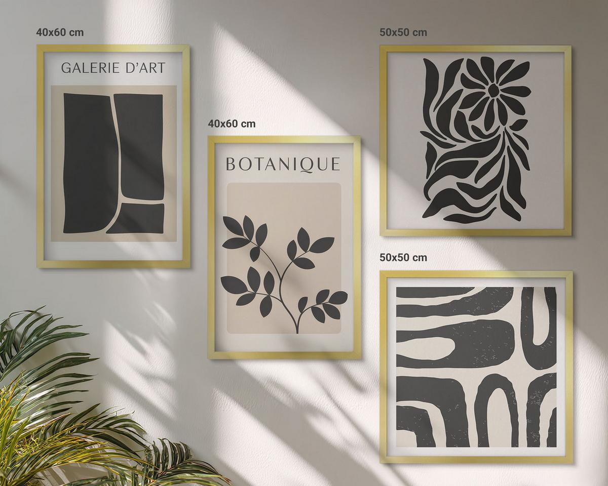 BILDER SET 4er Set - 50x50 cm & 40x60 cm Goldrahmen - Abstrakte Pflanzenmuster - Goldfarben, Kunststoff (50/50cm) - TULUP