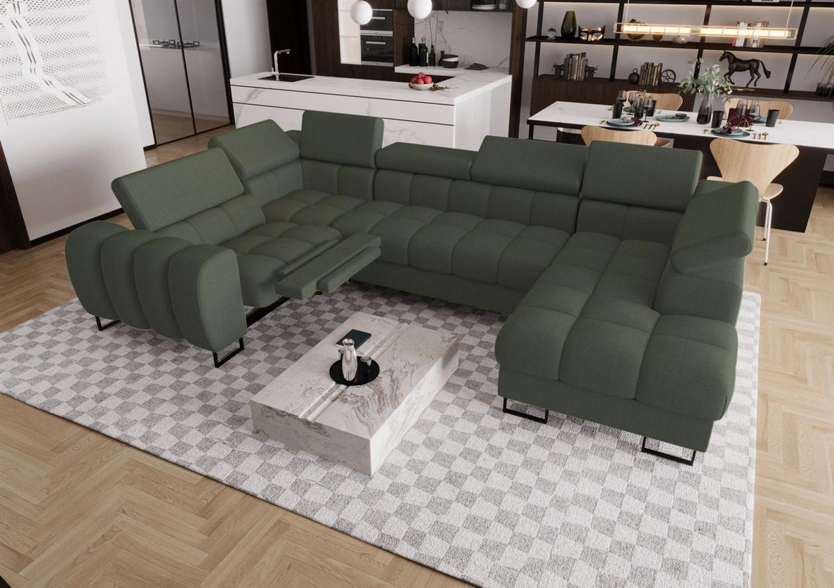 WOHNLANDSCHAFT Bastien Relax - Grün, Holzwerkstoff/Textil (350/95/198cm) - Fun Möbel