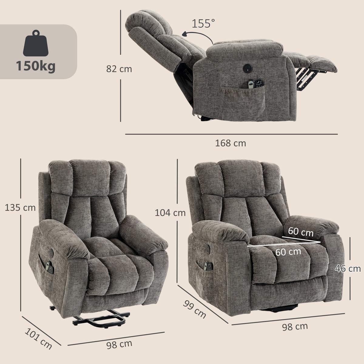 FERNSEHSESSEL Chenille-Stoff Stahl Dunkelgrau - Dunkelgrau/Schwarz, Textil/Metall (99/104/98cm) - HOMCOM