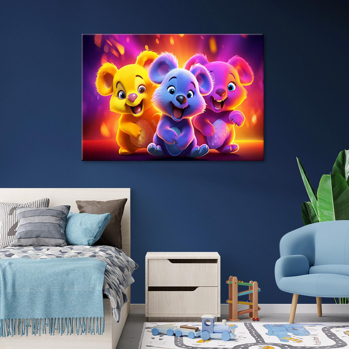 WANDBILD baby bären neon - Multicolor, Textil (60/40cm) - Feeby