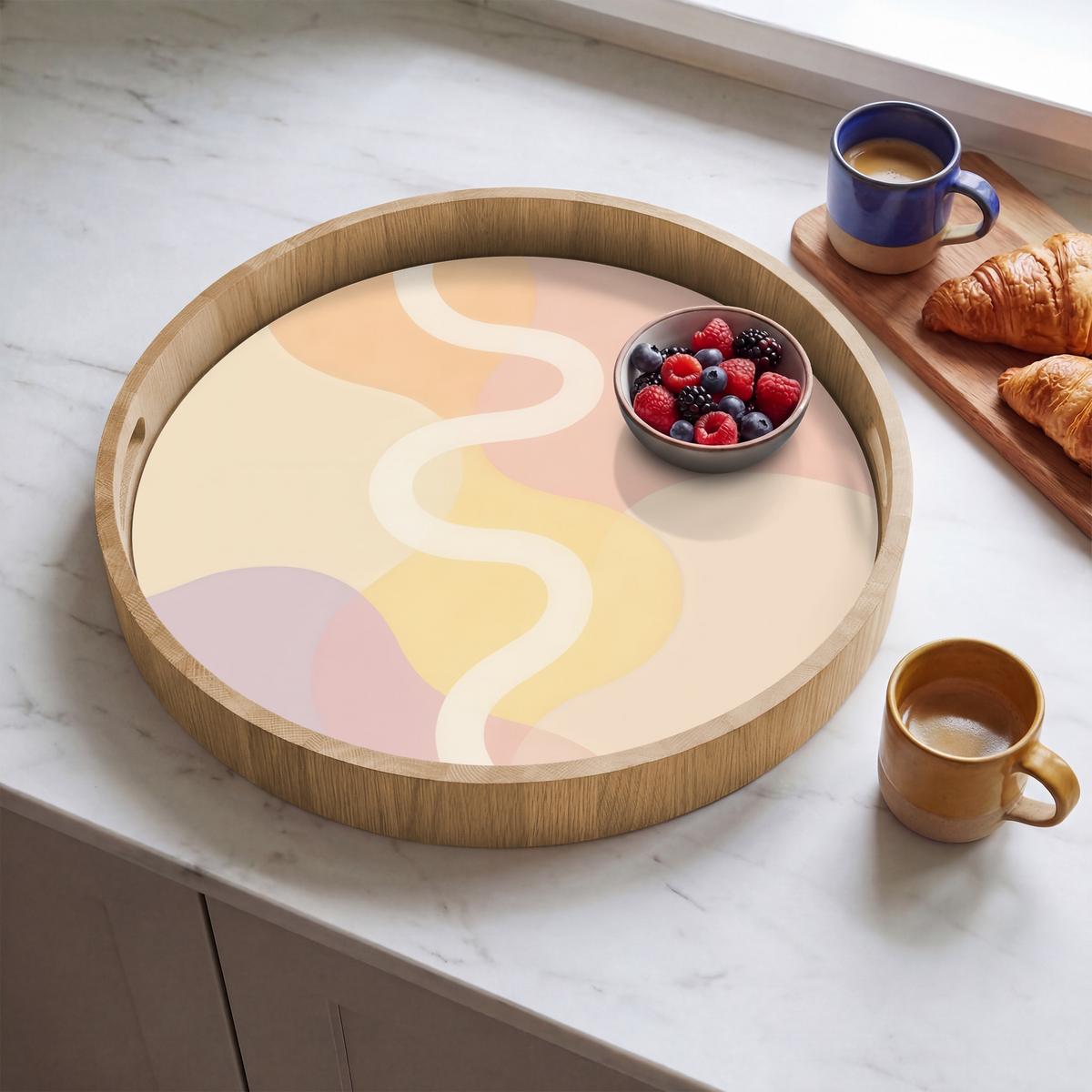 TABLETT Gewellte Formen - Abstrakt - Pastell 50x50 cm - Beige, Holz (50/5/5cm) - OnlyWow