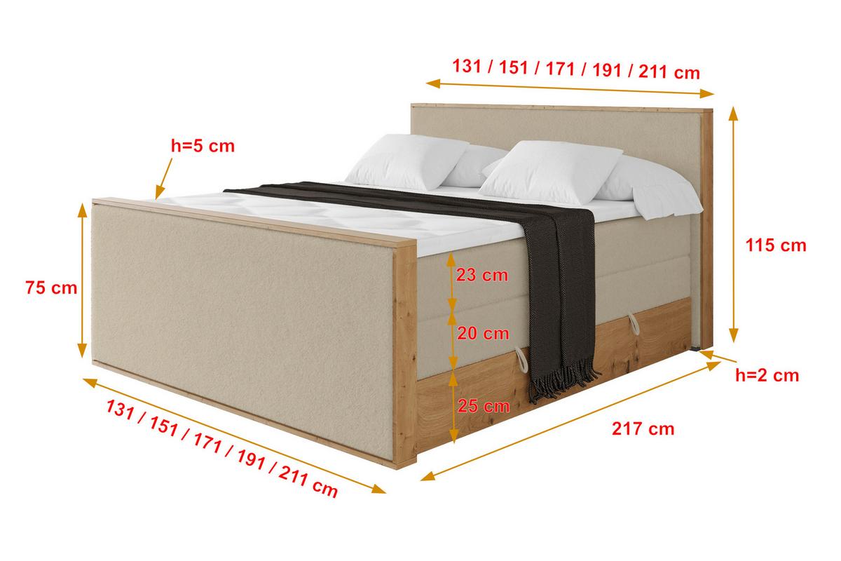 BOXSPRINGBETT LOLLI9 -Z-KING 120x200 - H3/H4 Creme - Champagner, Holzwerkstoff (120/200cm) - ALTDECOR
