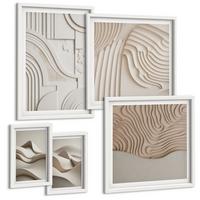BILDER SET 5er Set - 50x50 cm & 20x30 cm & 40x60 cm Weißer Rahmen - Abstrakte beige Wellen - Weiß, Kunststoff (40/60cm) - TULUP