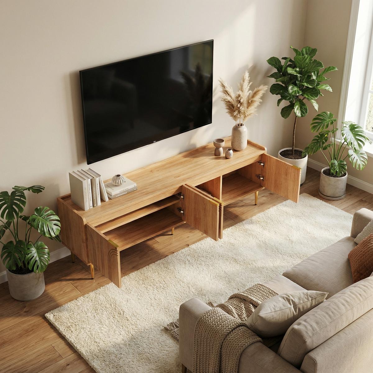 TV-LOWBOARD 170 cm in Natur Holzoptik - Schwarz, Holzwerkstoff (170/48/35cm) - Urban Meuble