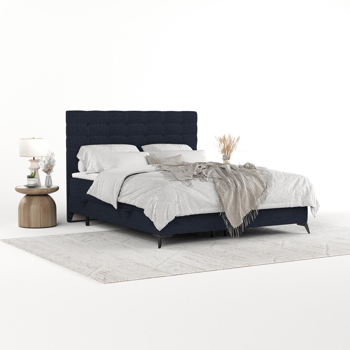 BOXBETT Niro 120/200 cm Marineblau im Riva Stoff - Schwarz/Dunkelblau, Holz/Holzwerkstoff (120/200cm) - AltaBeds