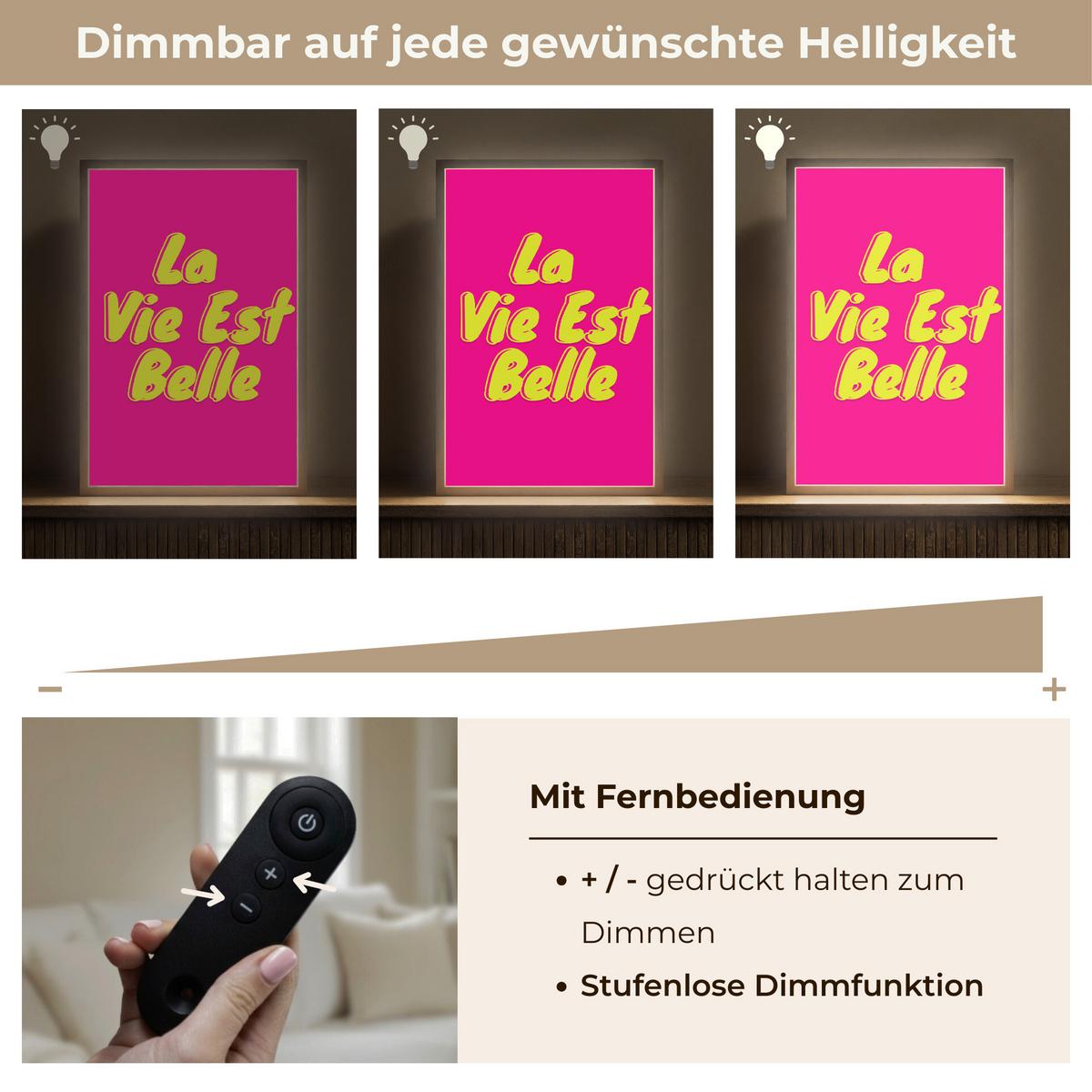 WANDLEUCHTE MIT AKKU Zitat - Retro - Rosa 40x60 cm - Pink, Holzwerkstoff (40/60/8cm) - OnlyWow