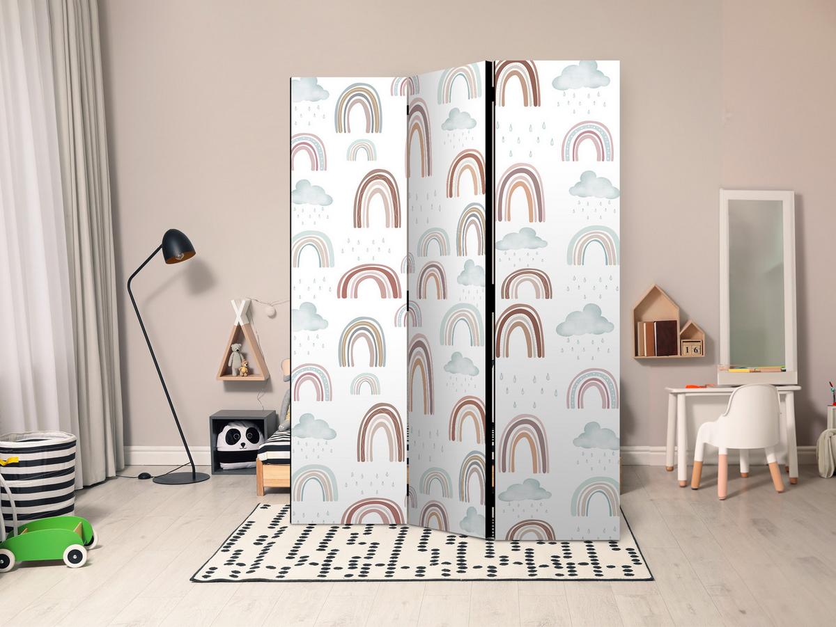 PARAVENT Einseitig Bedruckter 3-tlg 135x172 cm Regenbogen Wolken - Multicolor, Holz/Textil (135/172/3cm) - Muralo