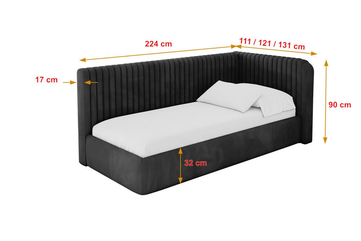 EINZELLBETT Jugendbett mit Bettkasten und Matratze H3/H4, Links - AURY 90x200 Schwarz - Schwarz, Holzwerkstoff/Textil (90/200cm) - ALTDECOR