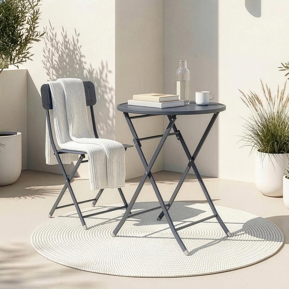 GARTENKLAPPTISCH Sande - Schwarz, Metall (62/62/71cm) - [en.casa]