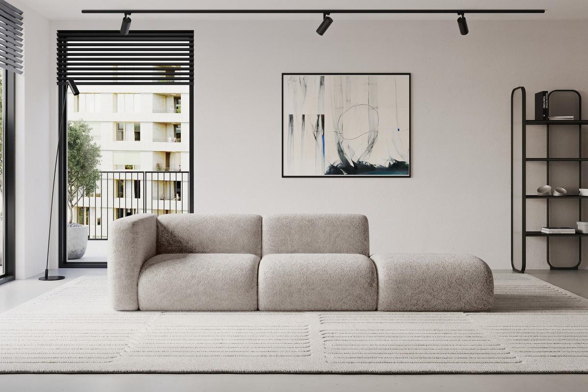 SOFA Ottomane Links MIRA-S3 296x89x70 Hellgrau Velours - Hellgrau/Schwarz, Holzwerkstoff/Kunststoff (296/70/89cm) - ALTDECOR