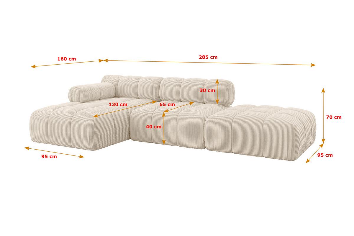 ECKSOFA modulares Sofa Lizur-L1 - 285x160x70 cm Beige Cord - Beige, Holzwerkstoff/Textil (285/160cm) - ALTDECOR