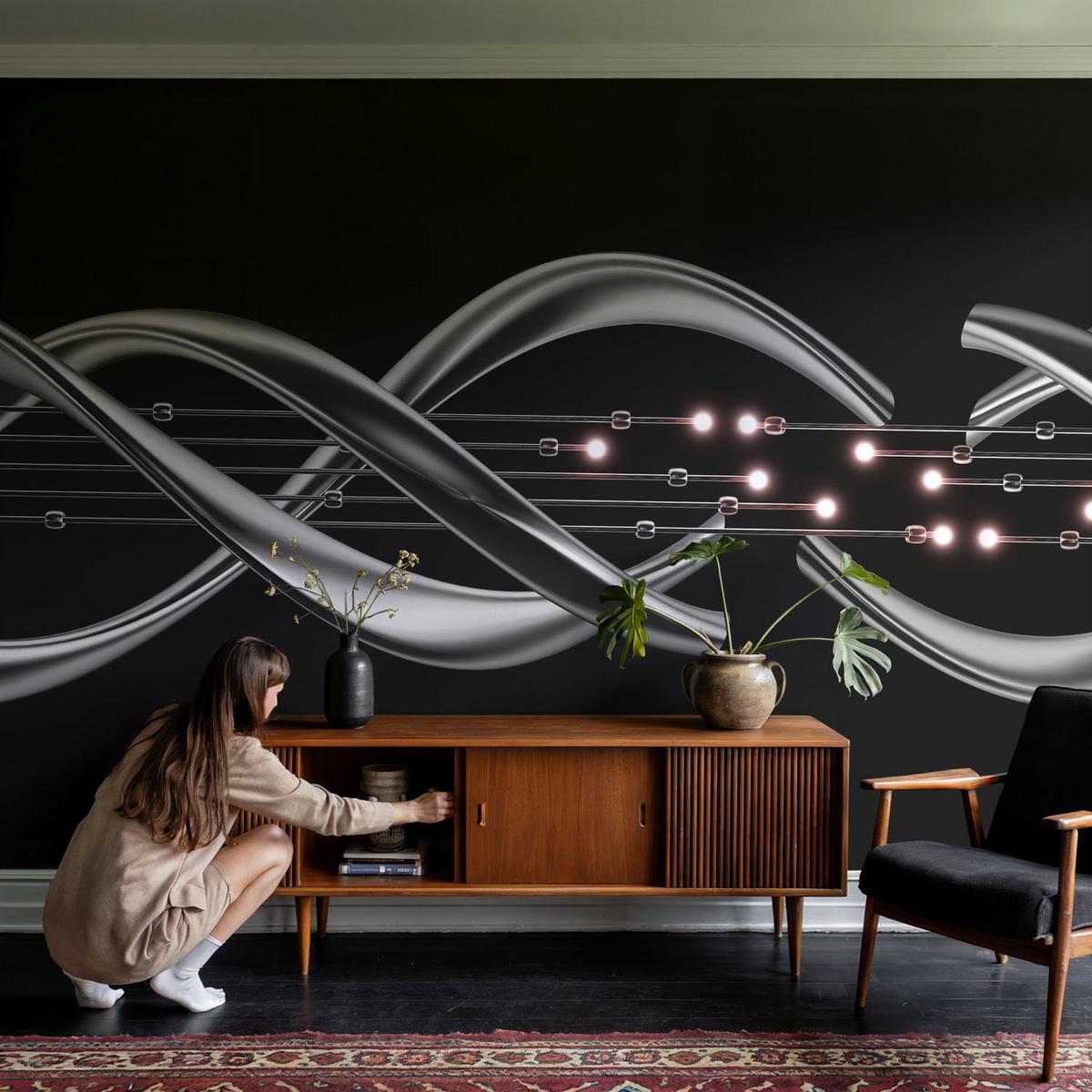 FOTOTAPETE 250x250 cm - Geflochtenes Muster - Schwarz, Textil (250/250cm) - Wallfluent
