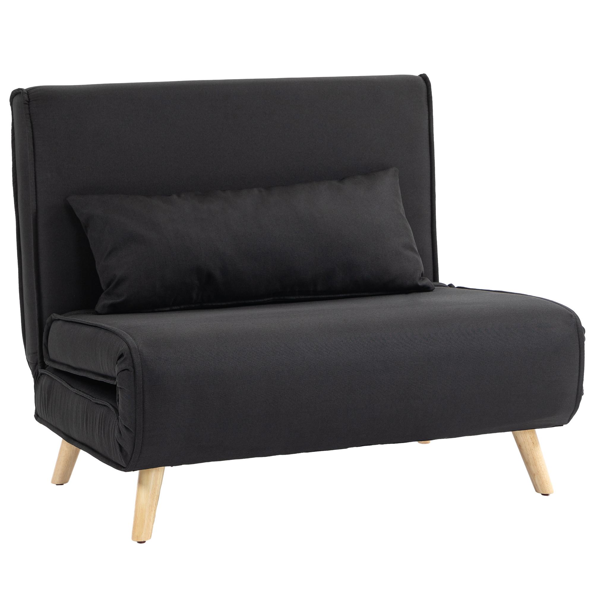 SCHLAFSESSEL, 2-in-1 Schlafsofa mit Bettfunktion, Zierkissen bis 120 kg Schwarz - Schwarz/Naturfarben, Holz/Textil (78/80/94cm) - HOMCOM