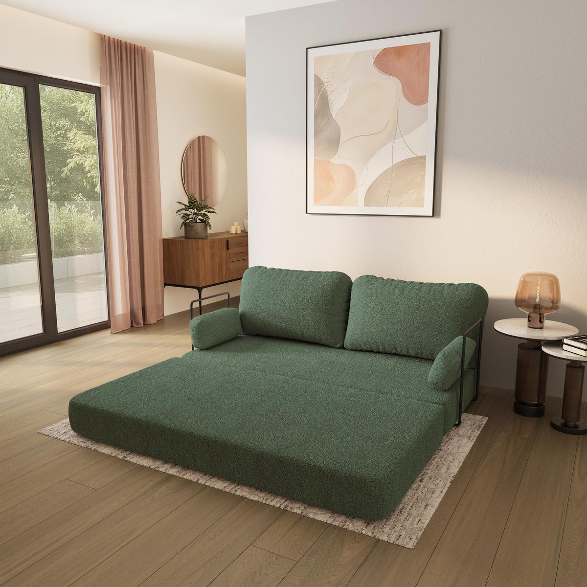 BETTSOFA NIKSI aus Schaumstoff Bucle-Stoff Grün Schlaffunktion - Grün, Textil (170/86/80cm) - MASSENO